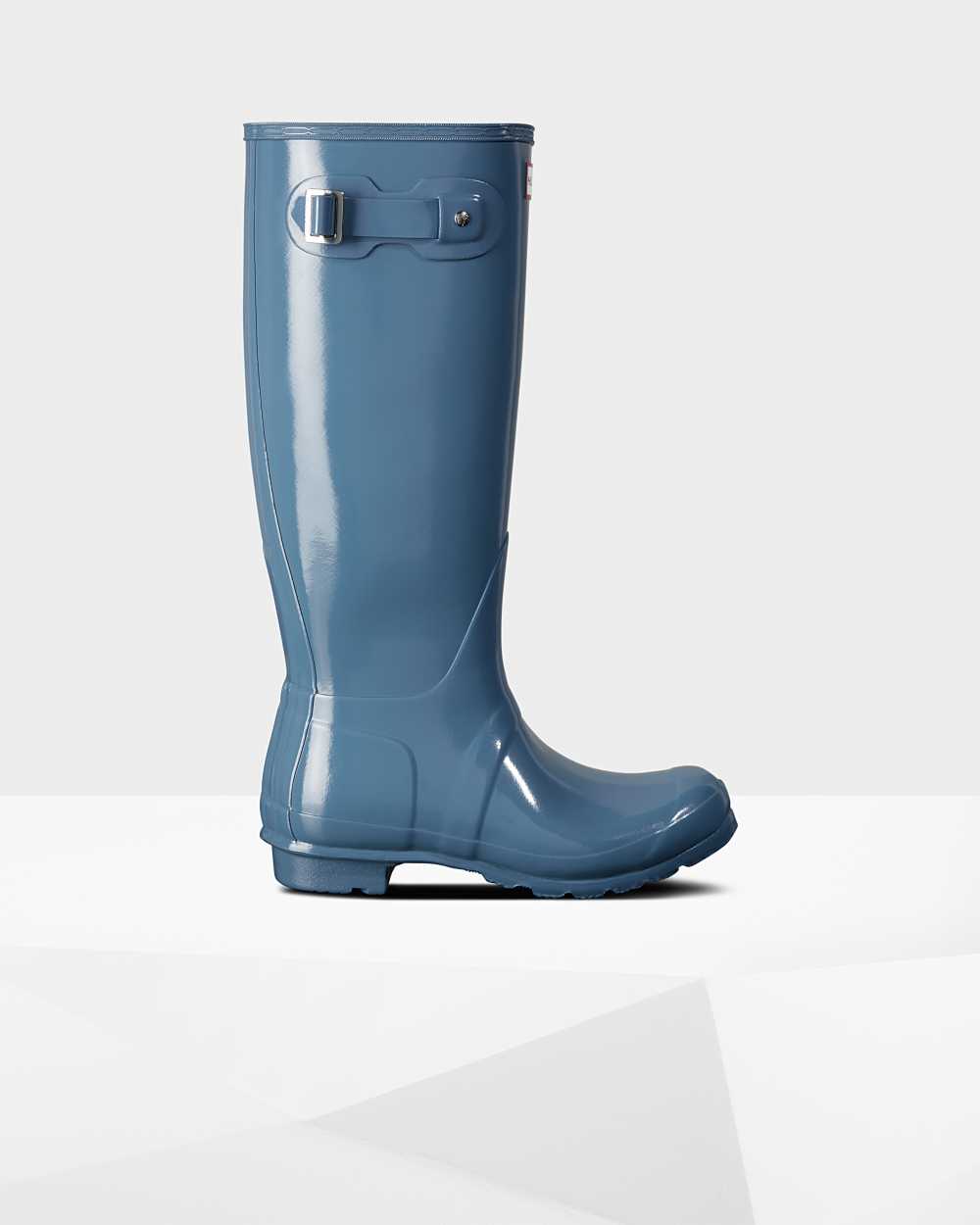 Hunter Original Tall Gloss Women's Rain Boots NZ-46473W Blue